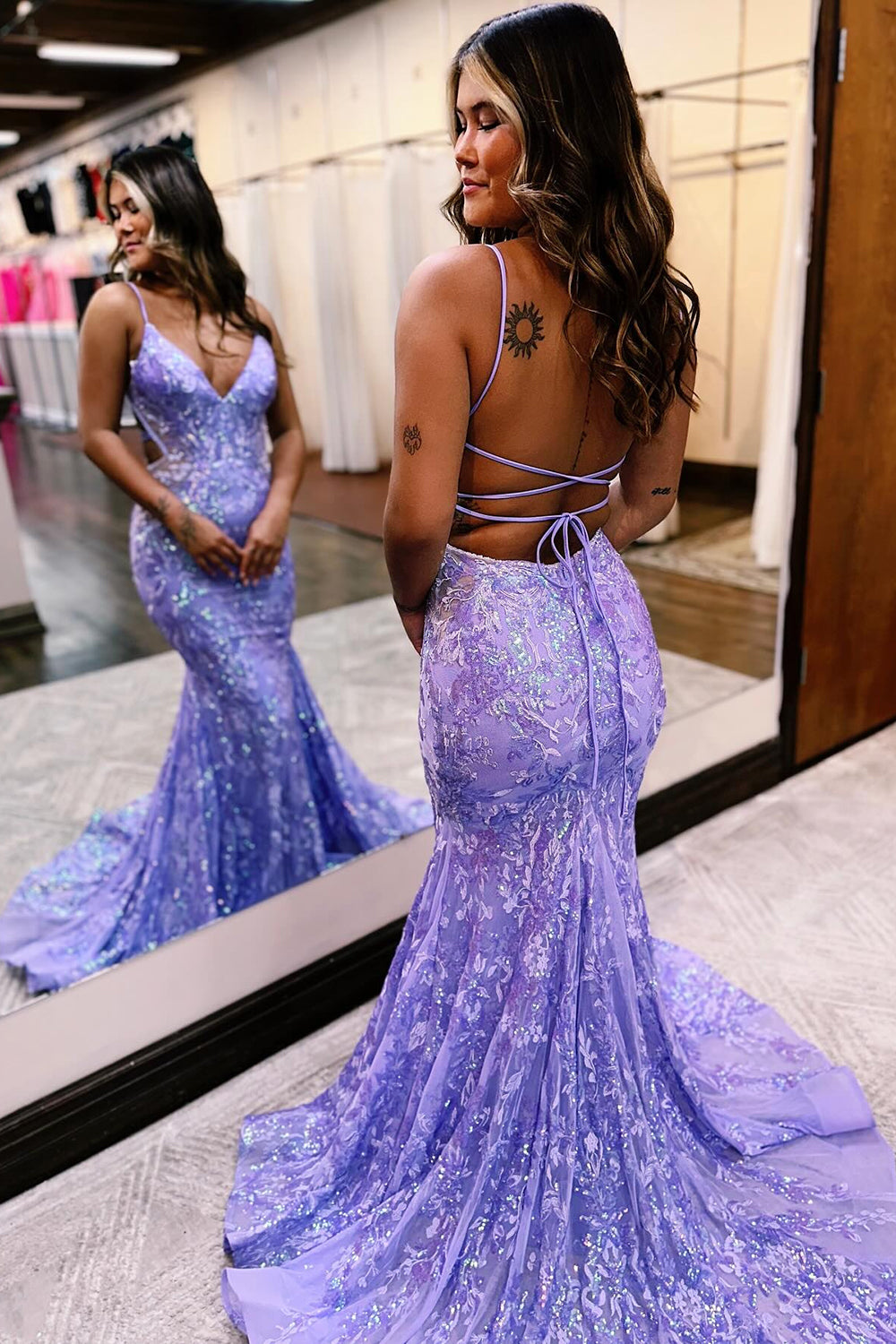 Sparkly Blue Mermaid Sequins Long Backless Prom Dress