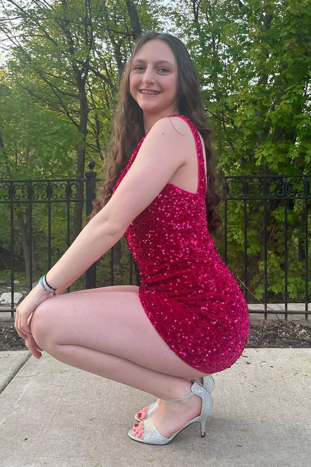 Sparkly Burgundy Sequins One Shoulder Tight Short Homecoming Dress