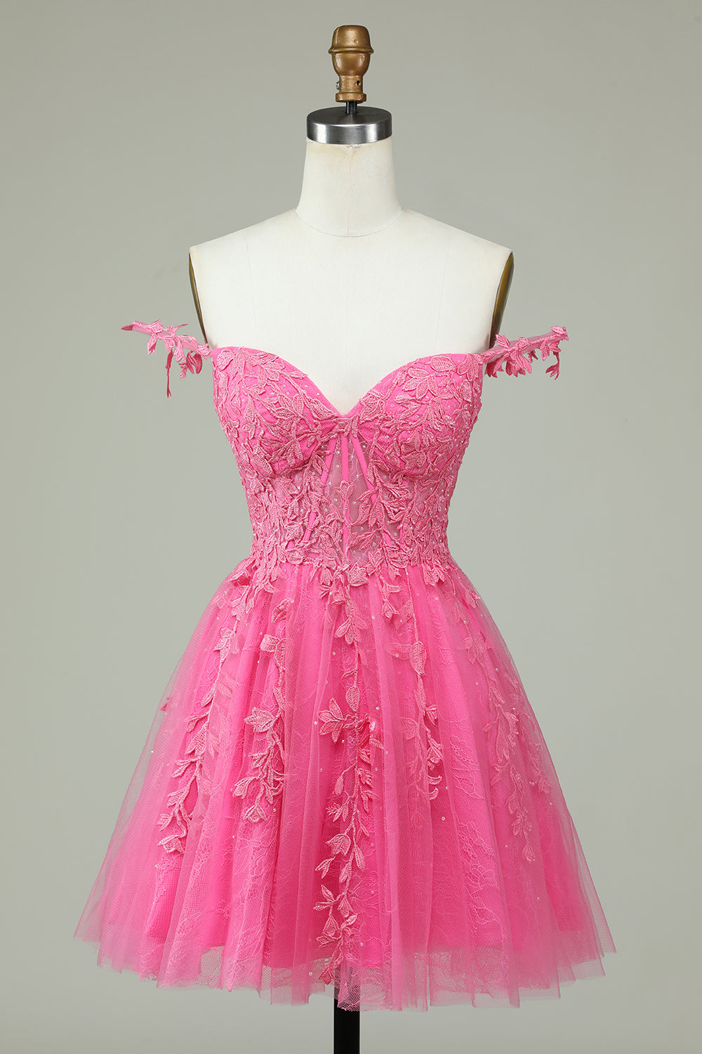 Hot Pink Corset Lace A-Line Short Homecoming Dress