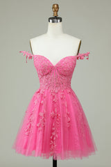 Hot Pink Corset Lace A-Line Short Homecoming Dress