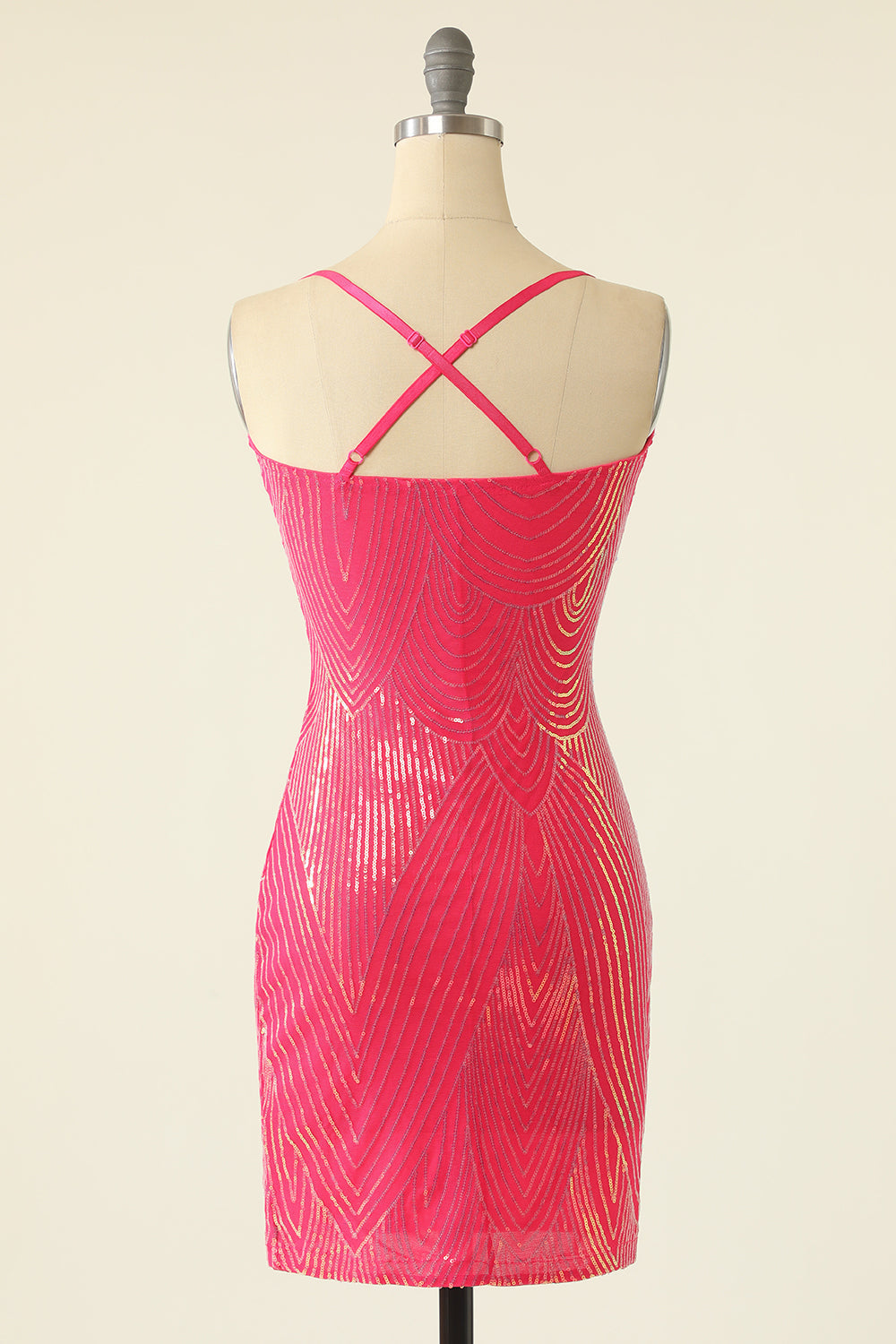 V-Neck Fuchsia Homecoming Dress With Fringes