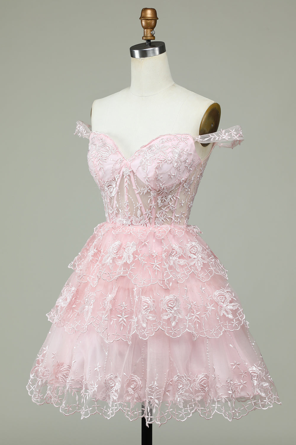 Pink Corset A-Line Short Homecoming Dress with Lace