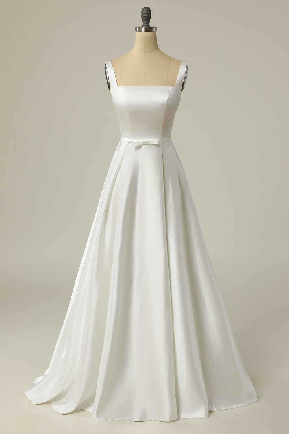 Minimalist Simple A-Line Square Neck White Long Wedding Dress