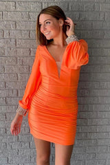 Orange Ruched Tight Homecoming Dress