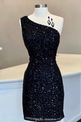 Sheath One Shoulder Royal Blue Sequins Short Homecoming Dress