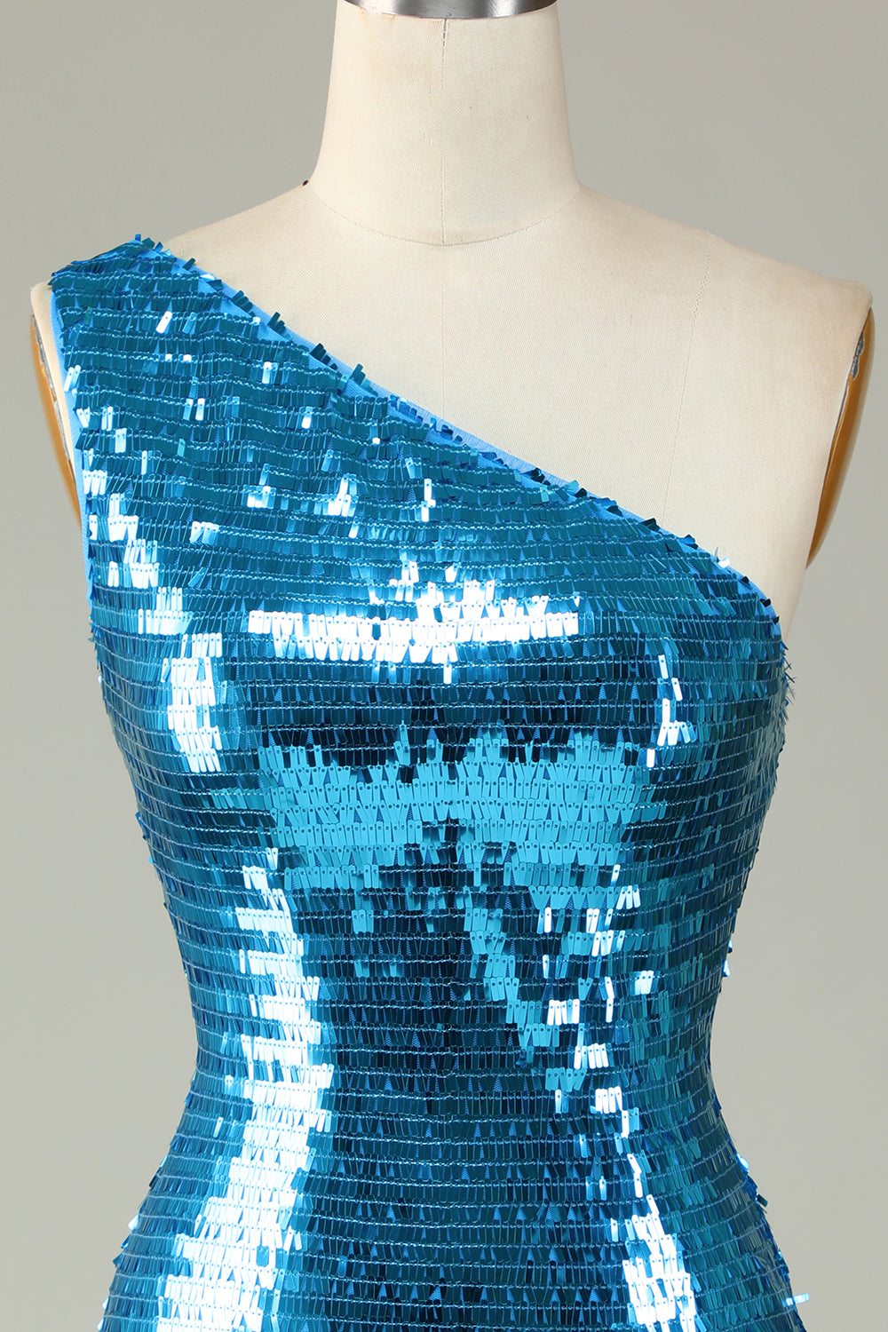 Glitter Royal Blue One Shoulder Sequins Tight Hoco Dress