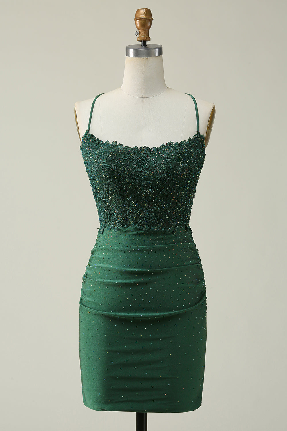 Sparkly Dark Green Beaded Short Homecoming Dress with Appliques