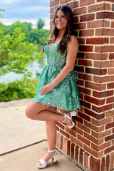 Sparkly Green Sequins Corset Short Homecoming Dress With Ruffles