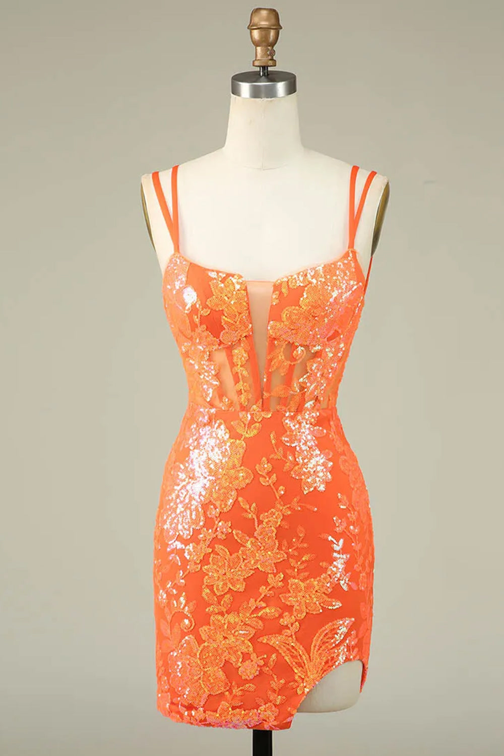 Sparkly Orange Sequins Tight Short Homecoming Dress