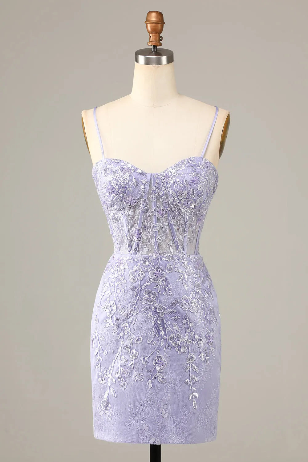 Sparkly Blue Corset Floral Tight Short Homecoming Dress with Lace