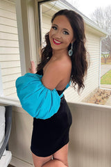 Black Detachable Sleeves Velvet Tight Short Homecoming Dress