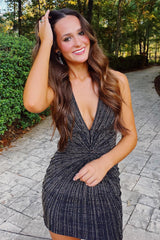 Sparkly Black Beaded Tight Halter Short Homecoming Dress