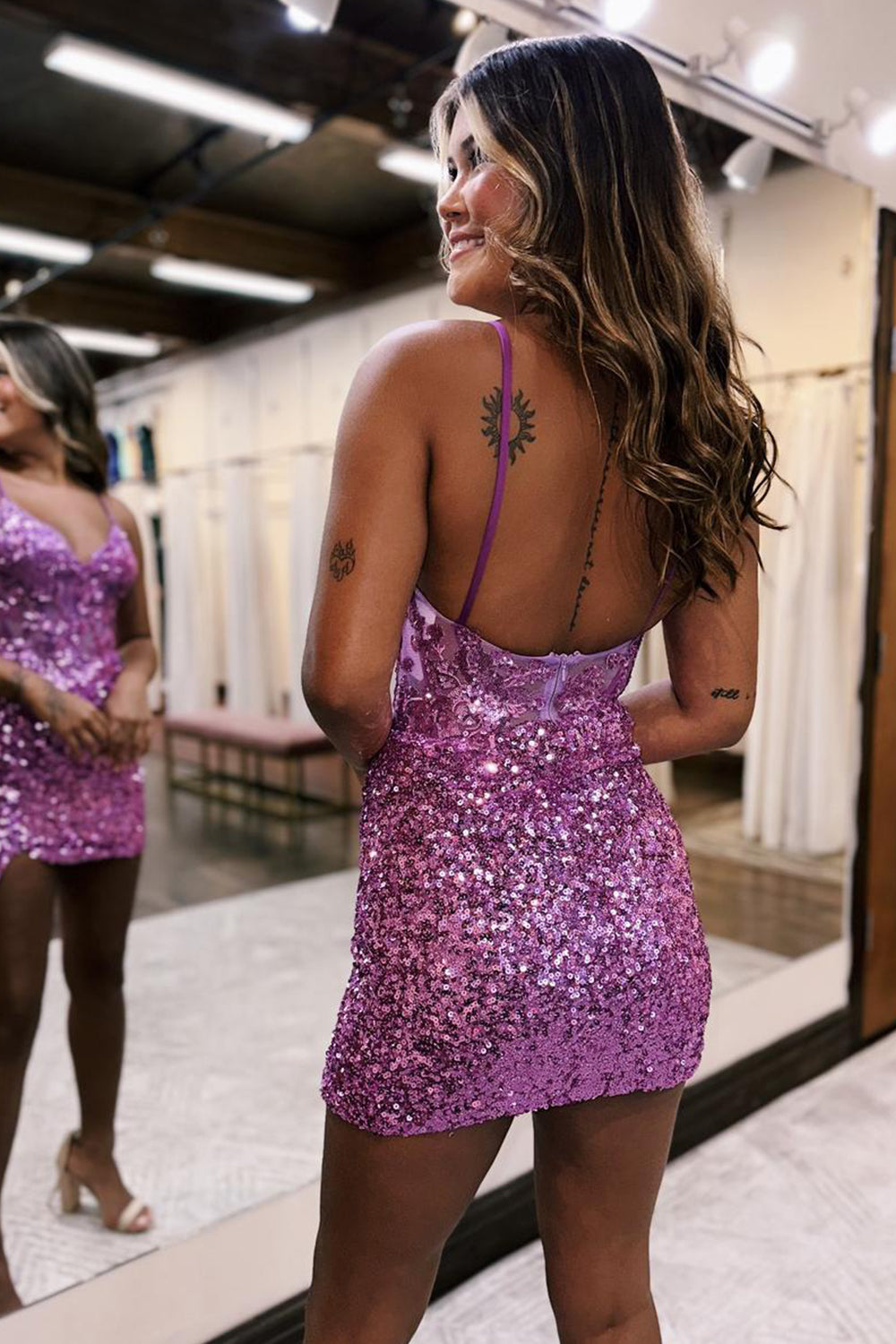 Sparkly Lilac Sequins Corset Tight Short Homecoming Dress