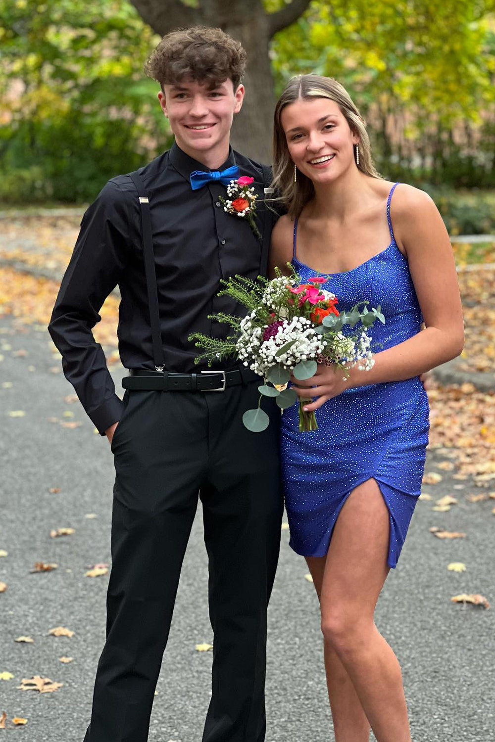 Sparkly Hot Pink Spaghetti Straps Tight Short Homecoming Dress with Slit