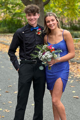 Sparkly Hot Pink Spaghetti Straps Tight Short Homecoming Dress with Slit