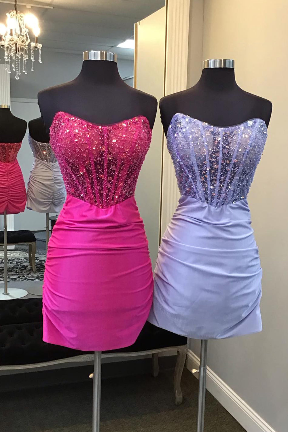 Sparkly Fuchsia Corset Sweetheart Bodycon Homecoming Dress