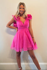 Fuchsia A Line Floral Short Homecoming Dress