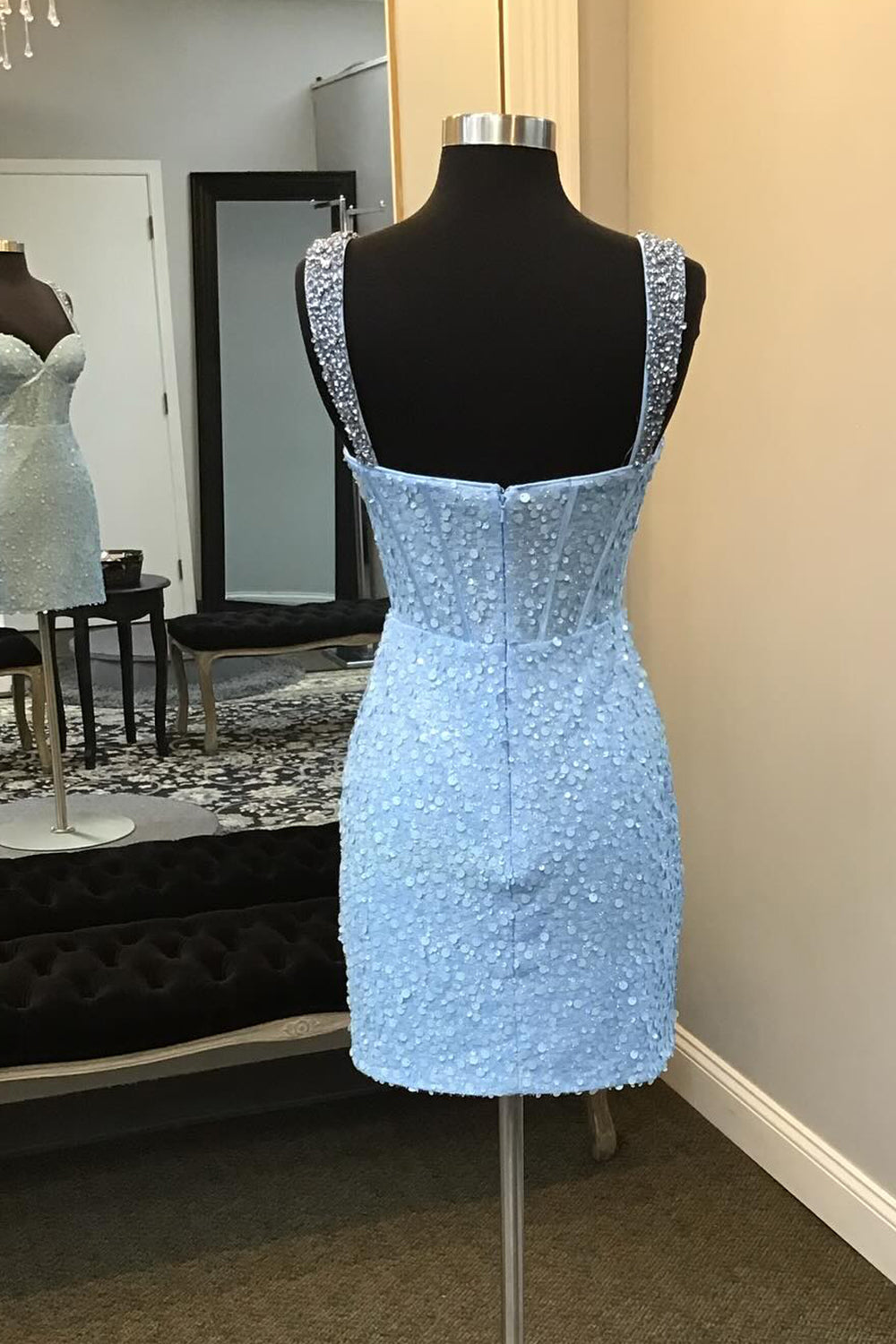 Sparkly Blue Sequins Corset Bodycon Homecoming Dress