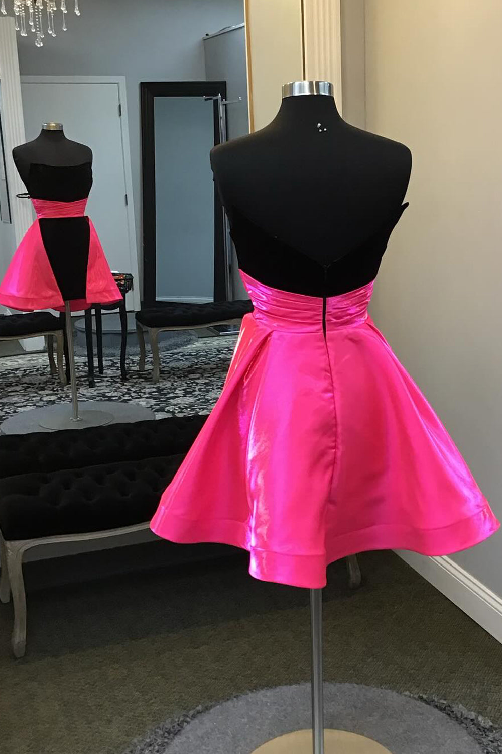 Fuchsia And Black Sweetheart A Line Homecoming Dress