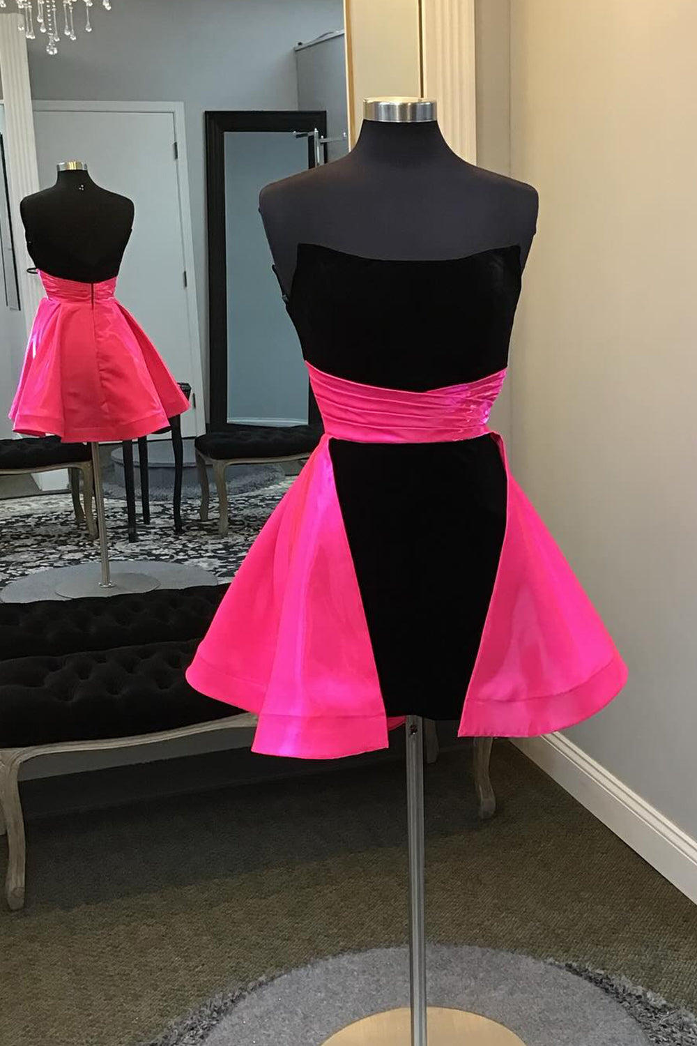 Fuchsia And Black Sweetheart A Line Homecoming Dress