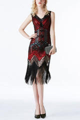 Red Glitter Fringe Flapper Dress