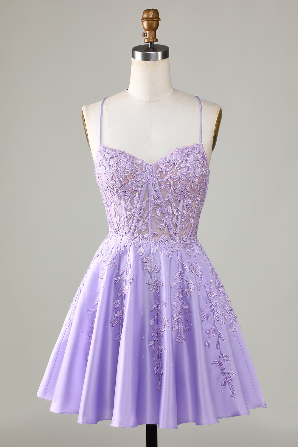 Lilac A-Line Halter Backless Short Homecoming Dress with Lace