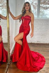 Fuchsia Mermaid Sweetheart Long Prom Dress with Slit