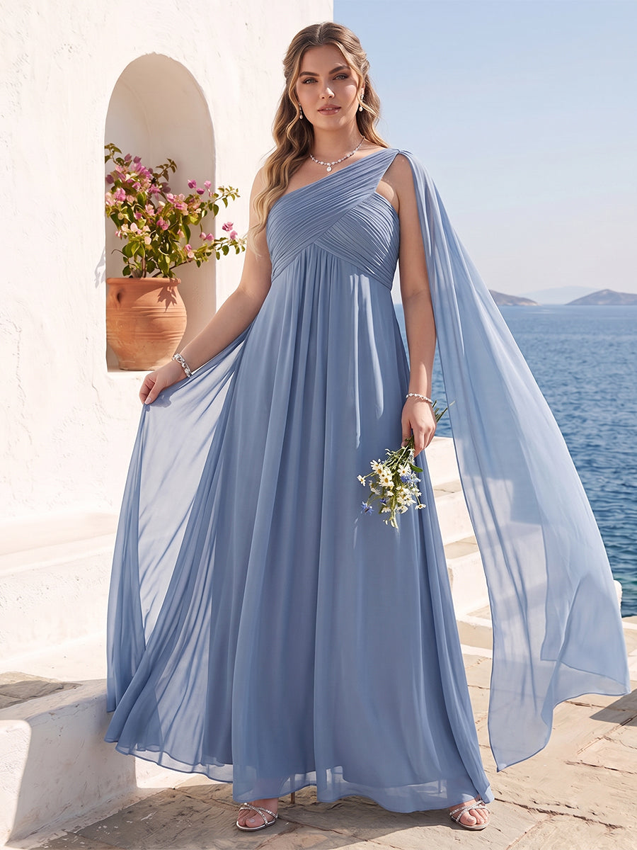 A-Line/Princess One-Shoulder Sleeveless Plus Size Bridesmaid Dresses Steel Blue