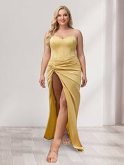 Sheath/Column Sweetheart Sleeveless Plus Size Bridesmaid Dresses with Split Side As Picture