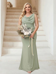 Trumpet/Mermaid Cowl Neck Sleeveless Ruched Plus Size Bridesmaid Dresses As Picture