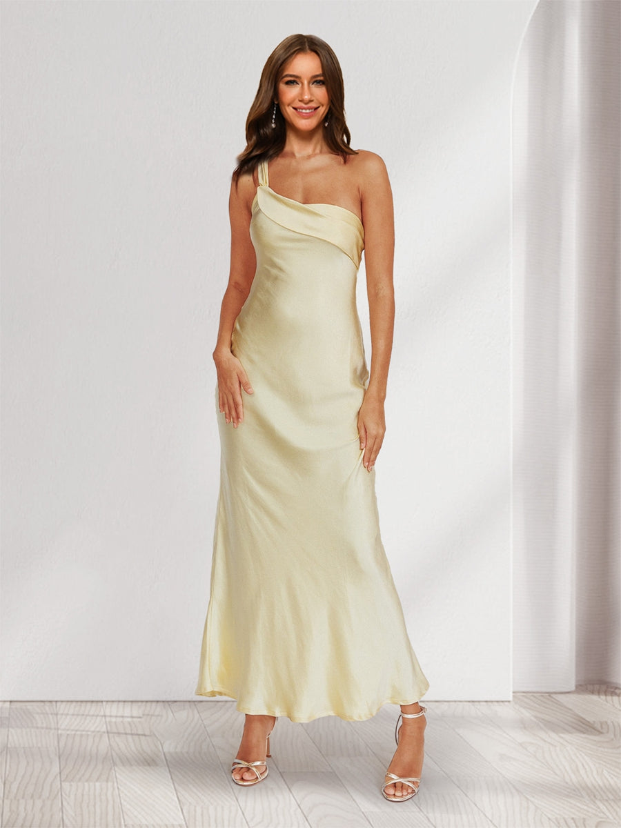 Sheath/Column One-Shoulder Ruffle Maxi Dresses Long Bridesmaid Dresses As Picture