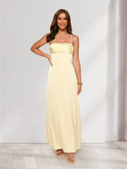 A-Line/Princess Spaghetti Straps Long Bridesmaid Dresses with Ruches & Lace-Up As Picture