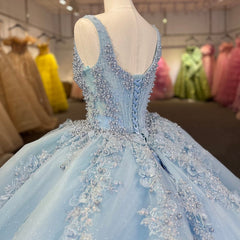 Real Blue Quinceanera Dress Appliques Beaded Tiered Sweet 16 Party Dress Ball Gown Dress