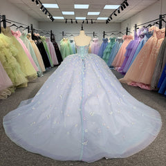 Blue Quinceanera Dress Strapless Appliques Beads Birthday Party For 15 Girls Ball Gown Dress