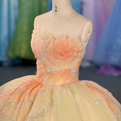 Yellow 2025 Quinceanera Dress Sweet 15 Evening Dress Crystal Sleeveless Beading Ball Gown Dress