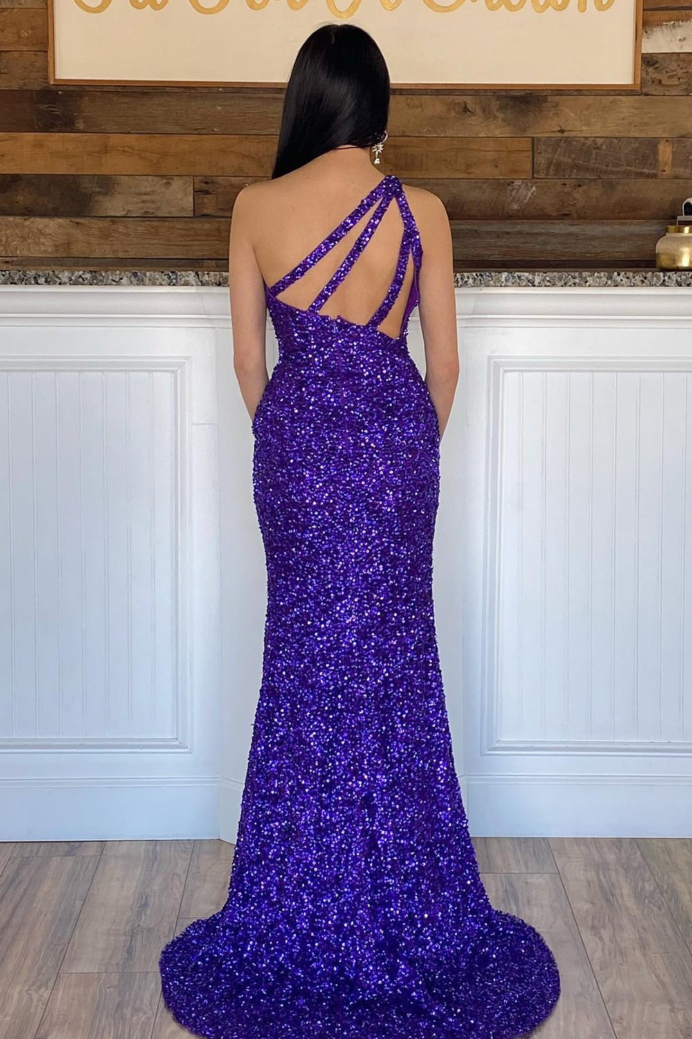 Fuchsia Sequin Long Prom Dress with Slit