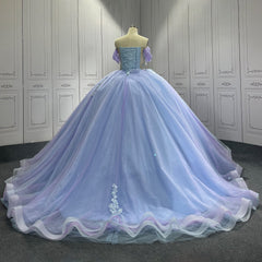 Blue Quinceanera Dress Sweet 15 Evening Dress Crystal Sleeveless Off Shoulder Ball Gown Dress