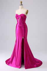 Fuchsia Mermaid Sweetheart Long Prom Dress with Slit