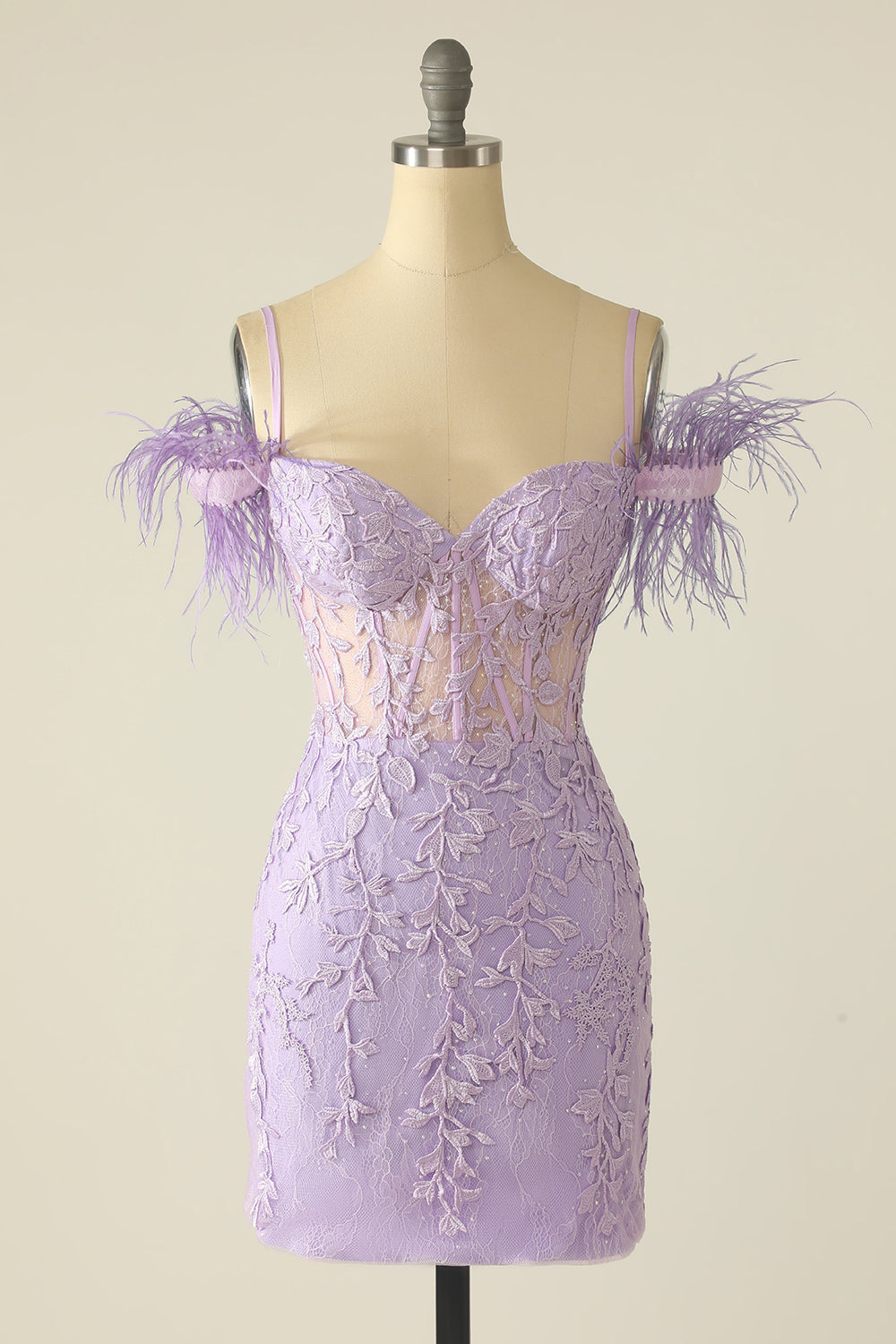 Lavender Off the Shoulder Homecoming Dress with Feathers