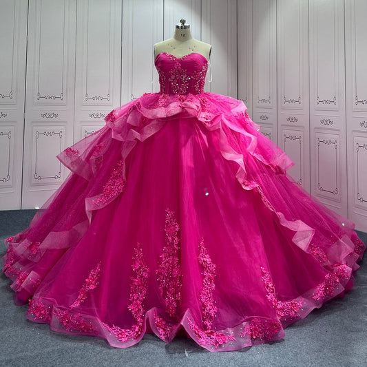 Pink Quinceanera Dress Sweet 15 Evening Dress Crystal Sleeveless Beading Ball Gown Dress