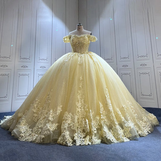 Yellow Quinceanera Dress Sweet 15 Evening Dress Crystal Sleeveless Off Shoulder Beading Ball Gown Dress