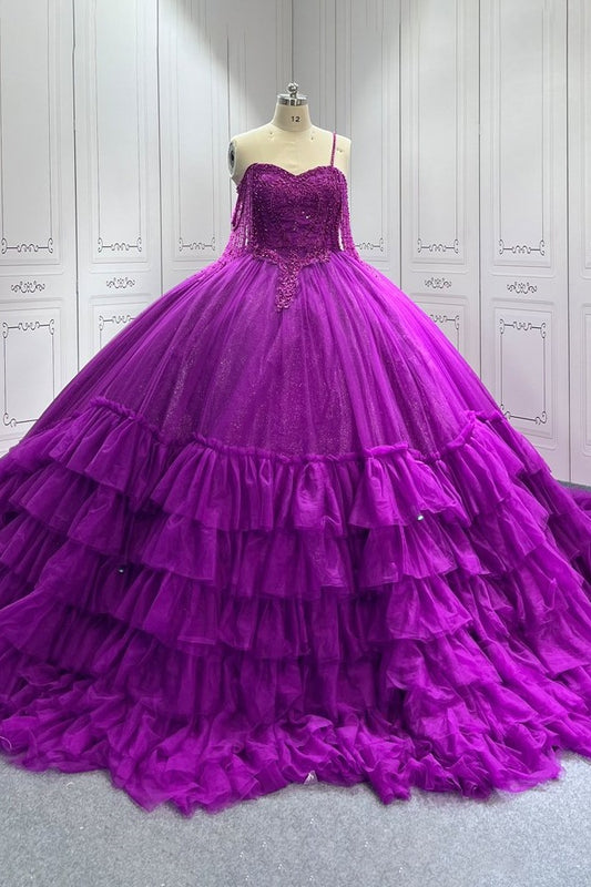 Purple Quinceanera Dress Sweet 15 Evening Dress Crystal Sleeveless Beading Ball Gown Dress