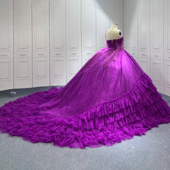 Purple Quinceanera Dress Sweet 15 Evening Dress Crystal Sleeveless Beading Ball Gown Dress