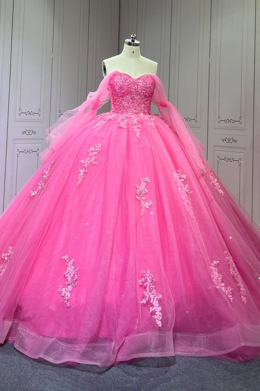 Barbie Pink Quinceanera Dress Sweet 15 Evening Dress Crystal Sleeveless Beading Ball Gown Dress