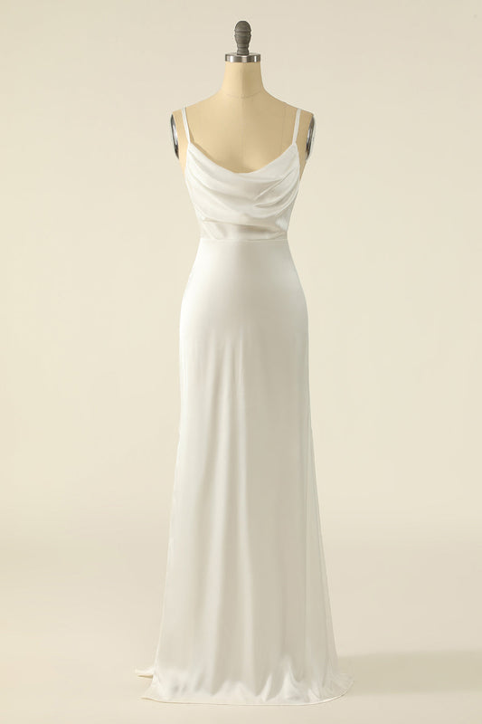 Effortless Ivory Satin Simple Bridal Dress