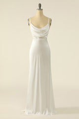 Effortless Ivory Satin Simple Bridal Dress