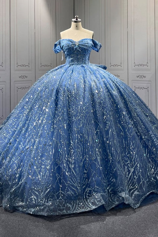 Blue Quinceanera Dress Sweet 15 Evening Dress Crystal Sleeveless Beading Ball Gown Dress