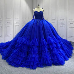 Blue Quinceanera Dress Sweet 15 Evening Dress Crystal Sleeveless Beading Ball Gown Dress