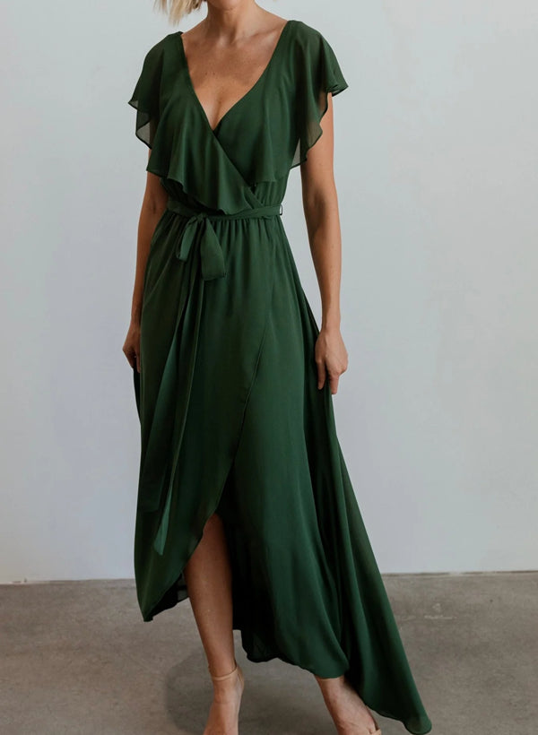 Chiffon Asymmetrical Bridesmaid Dress with Bows