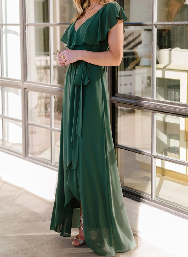 Chiffon Asymmetrical Bridesmaid Dress with Bows